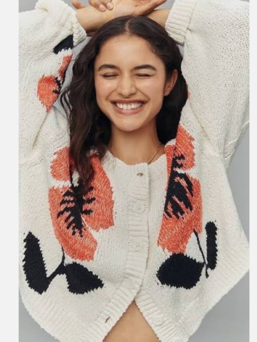 Anthropologie Maeve Elbow Sleeve Cardigan Sweater Red Floral Size XL NWT